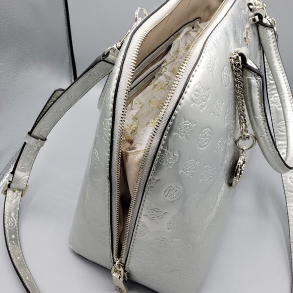 Guess Peony Dome Satchel and Wallet/Clutch in Silver - Picture 9 of 11
